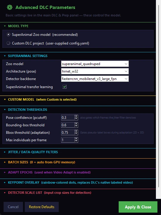 The Advanced DLC Parameters window