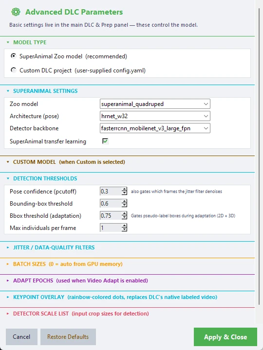 The Advanced DLC Parameters window