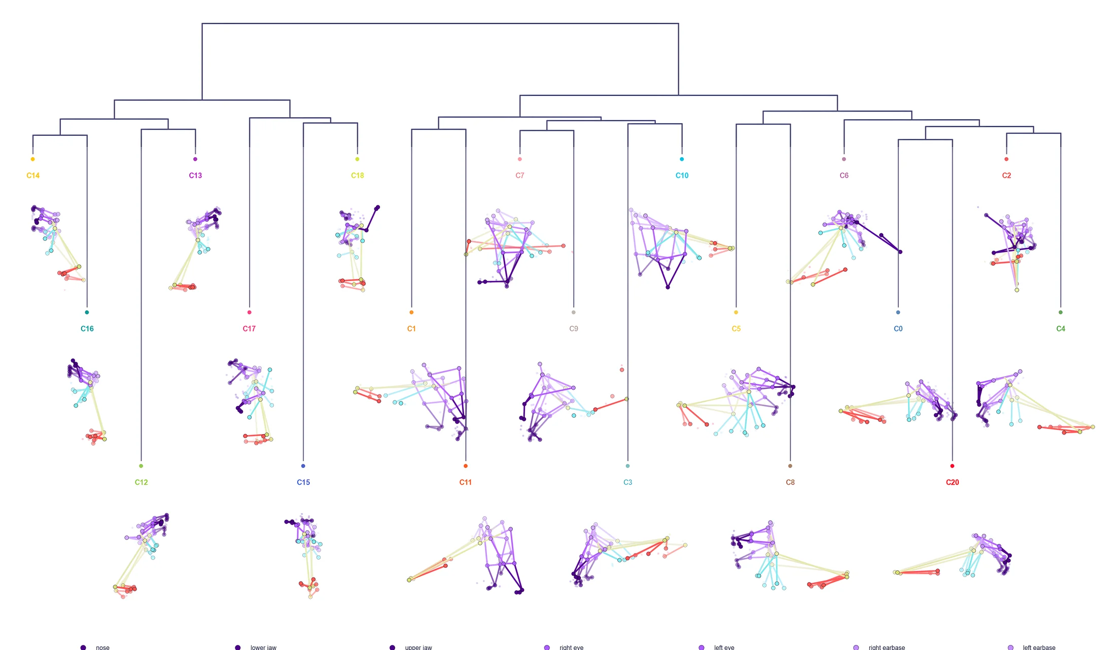 Cluster hierarchy with a posture sketch for every cluster